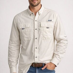 Columbia Men's Beige Button-Down Long Sleeve Casual Shirt